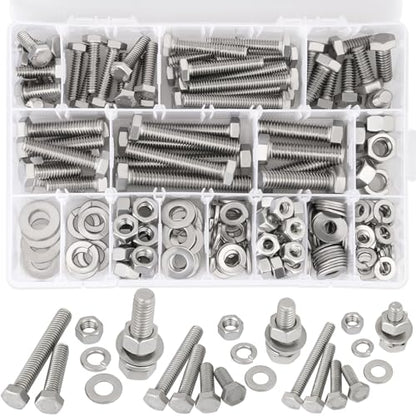 Hakkin 240Pcs Hex Bolts and Nuts Kit Stainless Steel Spring Washers Assortment Kit, 1/4" 5/16", 3/8" 10 SAE Sizes Machine Screws Set with Storage Case - size: A. 1/4 5/16 3/8