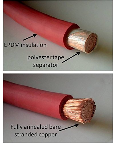 1/0 AWG Gauge Red + Black Pure Copper Battery Inverter Cables Solar, RV, Car, Boat 5 feet 3/8 in Lugs - color: 3/8 in. Lugs both ends, size: 5 ft.