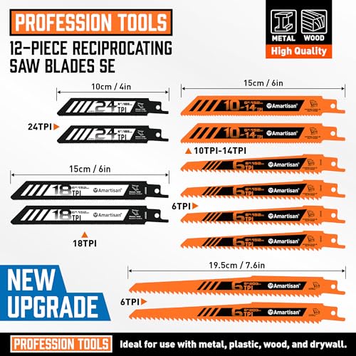 Amartisan 12-Piece Reciprocating Saw Blade Set - size: Reciprocating Saw Blades (12-Piece)