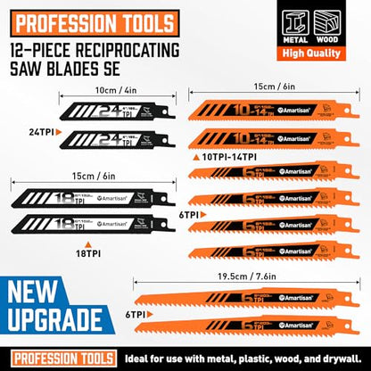 Amartisan 12-Piece Reciprocating Saw Blade Set - size: Reciprocating Saw Blades (12-Piece)