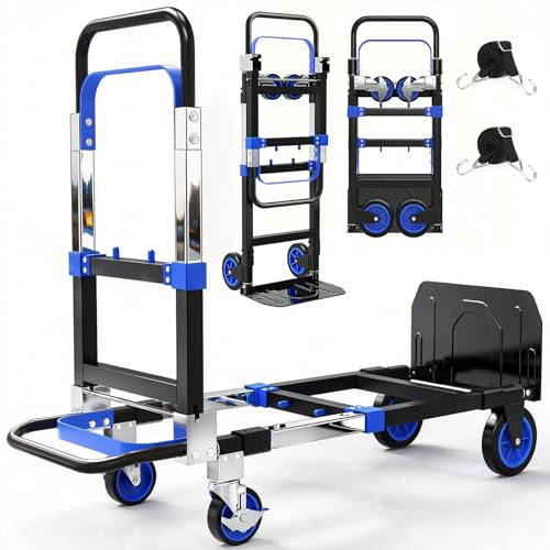 3-in-1 Folding Heavy Duty Hand Truck Dolly Cart Trolley with Wheels (Blue) - color: Blue