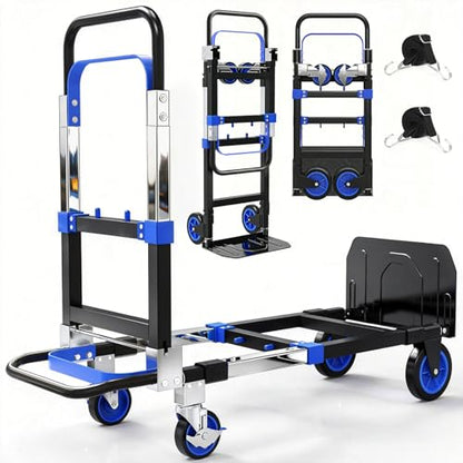 3-in-1 Folding Heavy Duty Hand Truck Dolly Cart Trolley with Wheels (Blue) - color: Blue