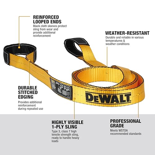 DEWALT 2"×12', 1-Ply, Type 3, Class 7 Heavy-Duty Lifting Sling, 1-Pack - size: 2” x 12’, style: Single