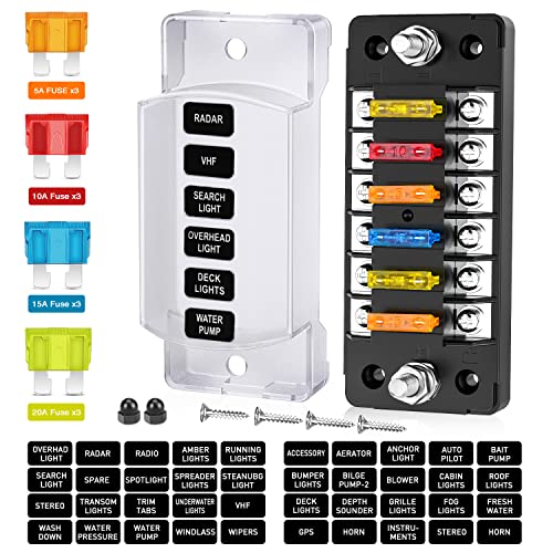 Nilight 6 Way Fuse Block with Negative Bus 12V Blade Fuse Holder ATC/ATO Standard Fuse Box Label Stickers Waterproof Cover Fuse Panel for Automotive Cars Trucks RVs Campers Vans, 2 Years Warranty - color: 6 Way Fuse Block