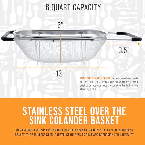 U.S. Kitchen Supply Stainless Steel Colander Strainer - 6-Quart Collapsible