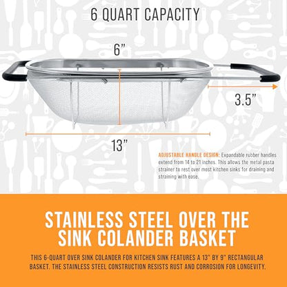 U.S. Kitchen Supply Stainless Steel Colander Strainer - 6-Quart Collapsible
