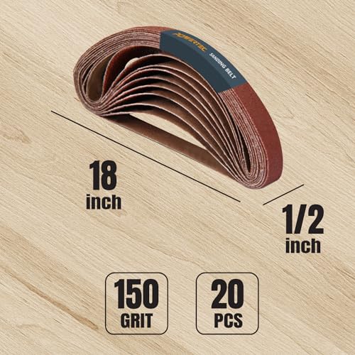 POWERTEC 1/2 x 18 Inch Sanding Belts, 20PK, 150 Grit Aluminum Oxide Belt Sander Sanding Belt for Air File Belt Sander, Woodworking, Metal Polishing (401815) - size: 150 Grit, 20PK