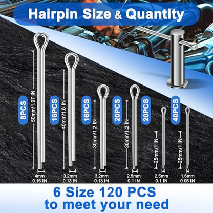 Cotter Pin Assortment Kit, 220PCS Cotter Pins 13 Sizes Premium 304 Stainless Steel Heavy Duty R Clips & Hairpin Split Pin Set, Hardware Pins for Automotive, Trailer, Pin Lock System - size: 220Pcs - 13 Sizes