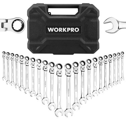 WORKPRO 22-Piece Ratcheting Wrench Set, Flex-Head & Polished - style: Flex-head & Polished