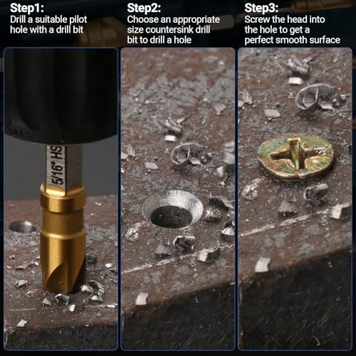 6 Pieces Countersink Drill Bit Set, M35 Cobalt HSS Countersink Drill Bits
