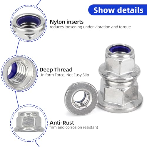 M10-1.5 Flange Nylon Insert Lock Nuts, 18-8 Stainless Steel 304, Pack of 10 - size: M10