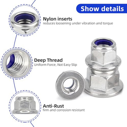 M10-1.5 Flange Nylon Insert Lock Nuts, 18-8 Stainless Steel 304, Pack of 10 - size: M10