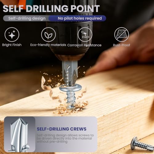 200 PCS #8 x 1-1/2" Sheet Metal Screws, Phillips Modified Truss Head Self Drilling Screws, Zinc-Plated, Self Tapping Screws for Metal, Wood, Plastic, Double-Ended Bit Included - color: Zinc, size: #8 x 1-1/2"