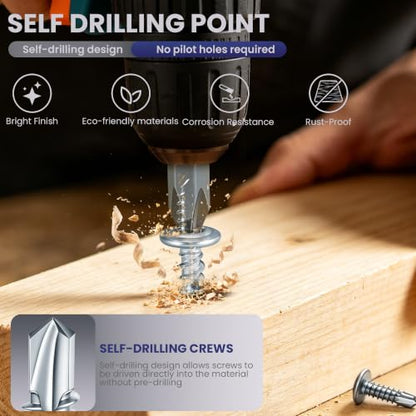 300 PCS #8 x 5/8" Sheet Metal Screws, Phillips Modified Truss Head Self Drilling Screws, Zinc-Plated, Self Tapping Screws for Metal, Wood, Plastic, Double-Ended Bit Included - color: Zinc, size: #8 x 5/8"