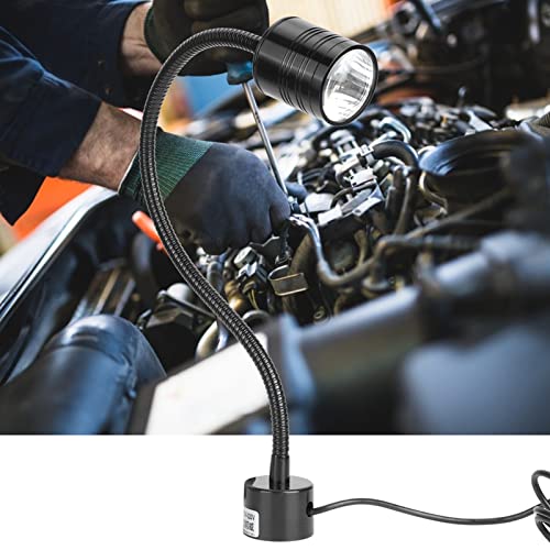 5W Black Goose-Neck LED Working Light with Round Magnetic Base Portable Light for Sewing,Crafting,or Workbench CNC US Plug 110V-220V