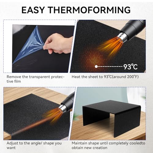 2 Pack ABS Plastic Sheets 1/8 inch Thick 16×12In Black Plastic Thermoplastic Thermoform Two-Sided Hard Plastic Sheet with Protective Films Matte and Frosted Surfaces for DIY Crafts Projects - size: 12x16x0.12In