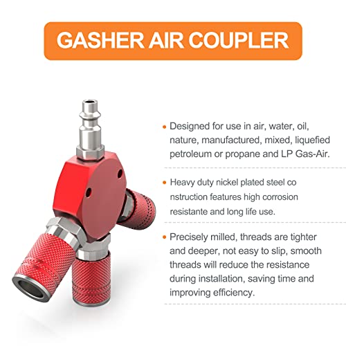 GASHER Red 3-Way 1/4 Inch NPT Aluminum Hex Style Air Manifold with 3 Pieces Steel Industrial Coupler and Plug, Air Compressor Hose Accessories Quick Connect Fittings Air Splitter - style: RED 1PCS
