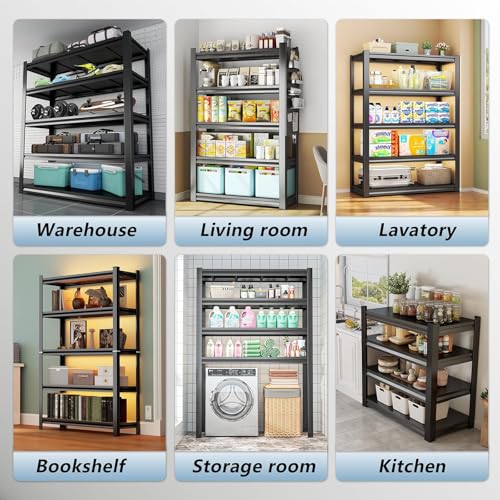 16" D Metal Garage Shelving, 45" W Standing Heavy Duty Storage Shelves, 4 Tier Adjustable Steel Storage Racks for Basement, Industrial, Shop, Pantry, Warehouse, Kitchen, Black - size: 4 Tier 45.3" W x 15.8" D x 54.3" H