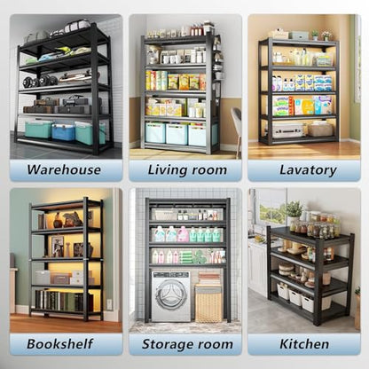 20" D Shelves for Garage Storage, 45" W Metal Garage Shelving Heavy Duty, 4 Shelf Adjustable Steel Standing Shelf Units for Basement, Industrial, Shop, Pantry, Warehouse, Kitchen, Black - size: 4 Tier 45.3" W x 19.7" D x 54.3" H