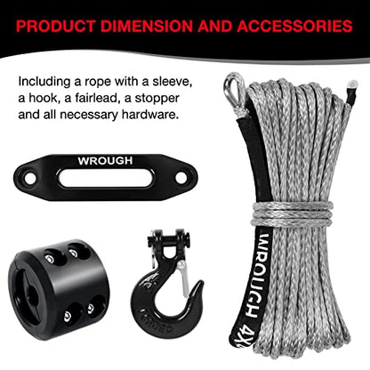 1/4" Synthetic Winch Rope 50 ft 10,000 lb UHMWPE Winch Cable Replacement Kit with Steel Hook, Aluminum Fairlead, Rubber Stopper, Protective Sleeve, Compatible with ATV UTV Truck Winches, Gray - color: Gray, size: 1/4 In x 50 Ft Upgraded