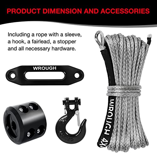 1/4" Synthetic Winch Rope 50 ft 10,000 lb UHMWPE Winch Cable Replacement Kit with Steel Hook, Aluminum Fairlead, Rubber Stopper, Protective Sleeve, Compatible with ATV UTV Truck Winches, Gray - color: Gray, size: 1/4 In x 50 Ft Upgraded