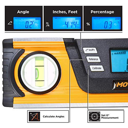 MOTORHEAD 10-Inch 0° - 180° SMART DIGITAL Level, LCD Screen, Audible Alerts, Water, Dust & Shock Resistant, Magnetic Bottom, Includes Bag, High-Visibility, Solid-Milled Aluminum, USA-Based Support - size: 10"