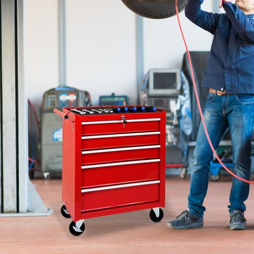 5-Drawer Lockable Rolling Tool Chest, Red - color: Red, style: 5 drawer