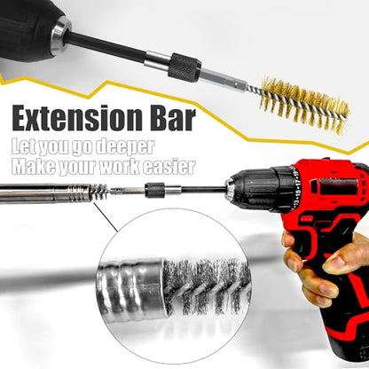 14-Piece Bore Brush Set - 304 Stainless Steel & Brass Drill Wire