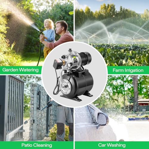 VIVOSUN 1.6 HP Shallow Well Pump with Pressure Tank, NSF Certified, 1320GPH - size: 22"×13"-1320