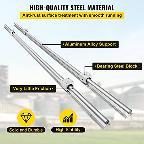 VEVOR Linear Rail, 2 PCS SBR 20-2200mm, Linear Guideway Rail, and 4 PCS SBR20UU Square Type Carriage Bearing Blocks, Linear Guide Rails for Automated Machines Equipments and DIY CNC Routers