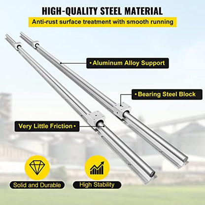 VEVOR Linear Rail, 2 PCS SBR 20-2200mm, Linear Guideway Rail, and 4 PCS SBR20UU Square Type Carriage Bearing Blocks, Linear Guide Rails for Automated Machines Equipments and DIY CNC Routers