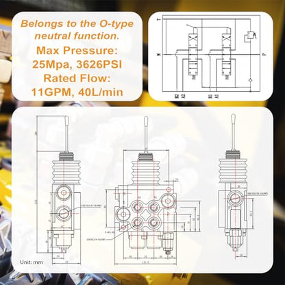 Hydraulic Control Valve, 1 Joystick, 2 Spool, 11GPM, Close Center