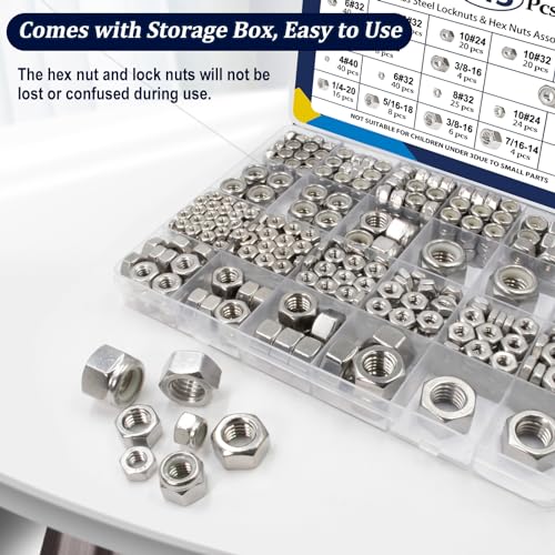 ZQZ 345Pcs SAE Hex Nut & Lock Nuts Assortment Kit (#4-1/2) Hardware Nut Set - size: SAE Hex Nuts & Locknuts Assortment;345 PCS
