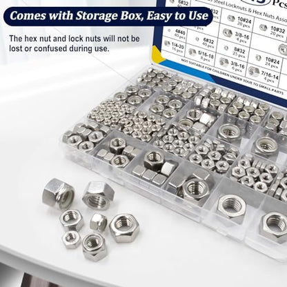 ZQZ 345Pcs SAE Hex Nut & Lock Nuts Assortment Kit (#4-1/2) Hardware Nut Set - size: SAE Hex Nuts & Locknuts Assortment;345 PCS