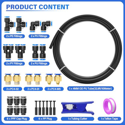 TAILONZ PNEUMATIC Black 4MM or 5/32 Inch OD 10 Meter 32.8ft PU Polyurethane Air Tubing Kit Pipe Hose Air Line Tubing Air Hose Fittings Push to Connect Fittings(29PCS) - color: Black, size: 5/32" OD - 32.8 FT