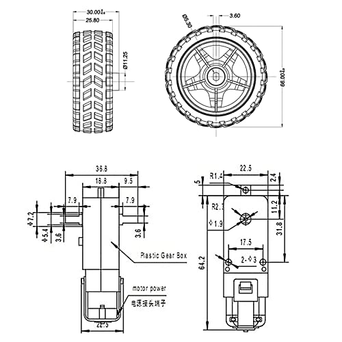 DIANN 4 Sets DC Gearbox Motor TT Motor 200RPM Tire Wheel DC 3-6V 1:48 Male Connector with 2pcs L298N Motor Drive Controller Board and Cables M/F M/M F/F - style: 4 Sets Motor with L298N