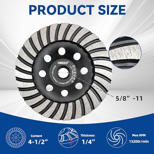 HERZO 4.5 Inch Diamond Concrete Grinding Wheel 5/8-11 Arbor for Stone Concrete Surface, Cement, Marble, Rock, Granite, Angle Grinder Wheels Cup - size: 4.5 Inch Threaded