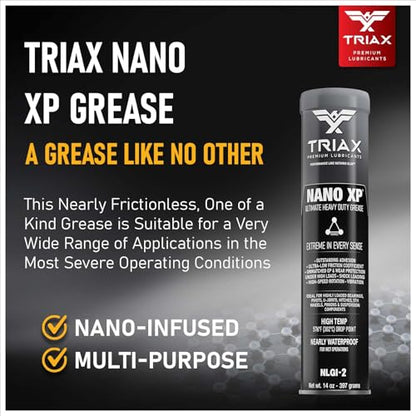 TRIAX Nano XP Grease Ultra Heavy Duty | Moly, Tungsten & Graphite | Wheel Bearings | 5th Wheel | High Temp (14 Oz; 2 Pack) - size: (14 Ounce Cartridge - 2 Tube Pack)