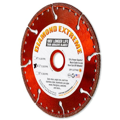 Diamond Extreme 4-1/2 Inch Metal Cutting Diamond Blade, Heavy-Duty Vacuum-Brazed Cut Off Wheel, 7/8"-5/8" Arbor for Rebar, Steel, Stainless Steel, Angle Iron & Sheet Metal (4.5") - size: 4-1/2 Inch