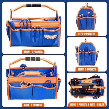 WADFOW 16" Tool bag, Heavy-Duty Waterproof Tool Bag, Spacious Capacity with High-Visibility Yellow&Blue Design, Wide-Opening Mouth and Durable 600D Oxford for Professional and Outdoor Applications - style: 16 inch new