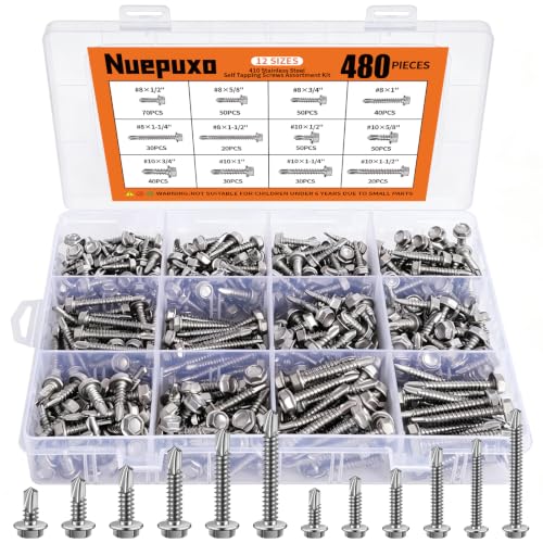 480PCS Hex Washer Head Self Drilling Screws (Silver) - color: Silver