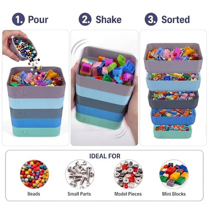 Rtteri 5 Pack Stackable Sorting Trays with 5 Sizes Holes, Classic, Muted