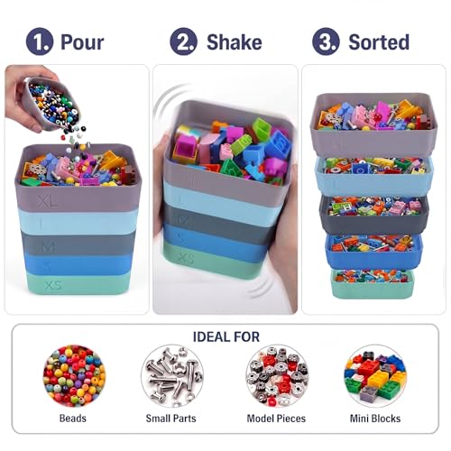 Rtteri 5 Pack Stackable Sorting Trays with 5 Sizes Holes, Classic, Muted