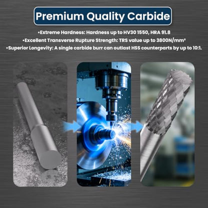 SA-1 Solid Carbide Burr Rotary File Cylindrical Shape Double Cut for Die Grinder,widely Used for metalwork, Tool Making, Engineering, Wood Carving by LU&MN - size: SA-1