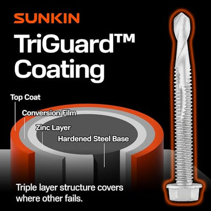SUNKIN 114PCs Self Tapping Screws for Metal, Hex Head #12 x 4 Inch, Self Drilling for Thick Steel, Less Effort Installation, Long Lasting Anti Rust Coating - size: #12x4 inch(114pcs)