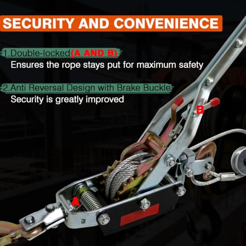 11000lbs Come Along Winch,5T Pulling Capacity,12ft Steel Cable - size: 5 Ton