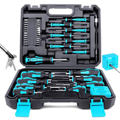 Magnetic Screwdrivers Set with Case, Amartisan 43-piece Includs Slotted, Phillips, Hex, Pozidriv,Torx and Precision Screwdriver Set, Magnetizer Demagnetizer Tools, Tools for Men (Blue)) - style: 43-piece Screwdrivers Set (Blue)