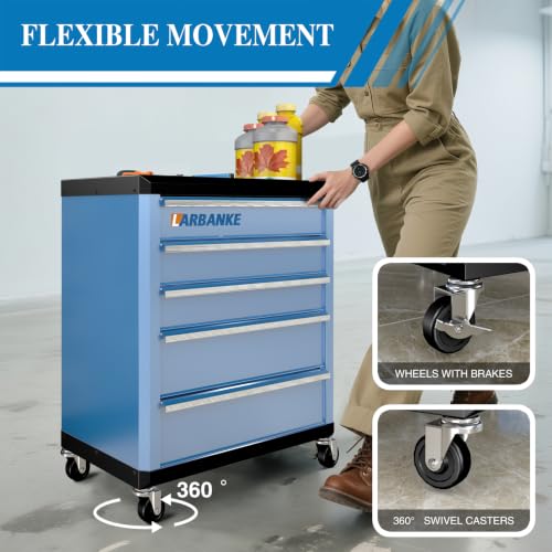 LARBANKE 5-Drawer Rolling Tool Chest with Wheels,Lock&Key,Blue Tool Cabinet - color: Blue, size: 5 drawer tool chest