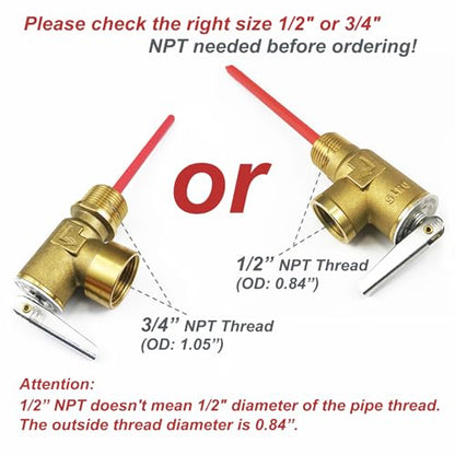 RV Hot Water Heater Temperature and Pressure Relief Valve, 210°F 150psi, Thickened Brass Body with Extended Probe, Safety Relief Valve for Electric Tank Water Heater, 1/2" NPT Thread Connection - size: 150 PSI 210°F, 1/2" NPT