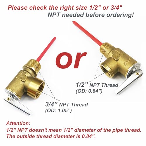 RV Hot Water Heater Temperature and Pressure Relief Valve, 210°F 150psi, Thickened Brass Body with Extended Probe, Safety Relief Valve for Electric Tank Water Heater, 1/2" NPT Thread Connection - size: 150 PSI 210°F, 1/2" NPT